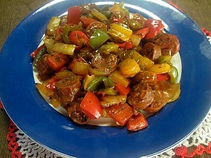 recette Chorizo aux poivrons tricolores.