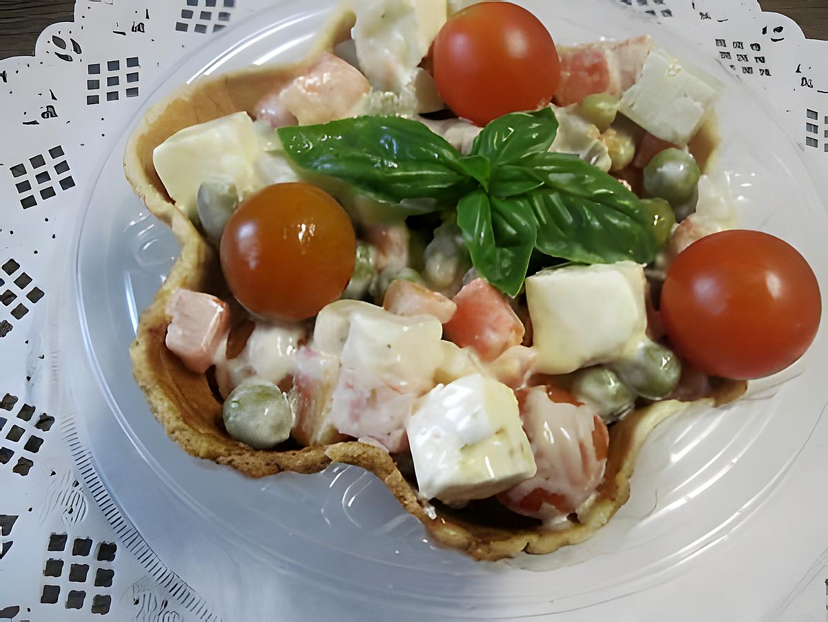 recette Coupelles à la macédoine de légumes et feta. mayonnaise.