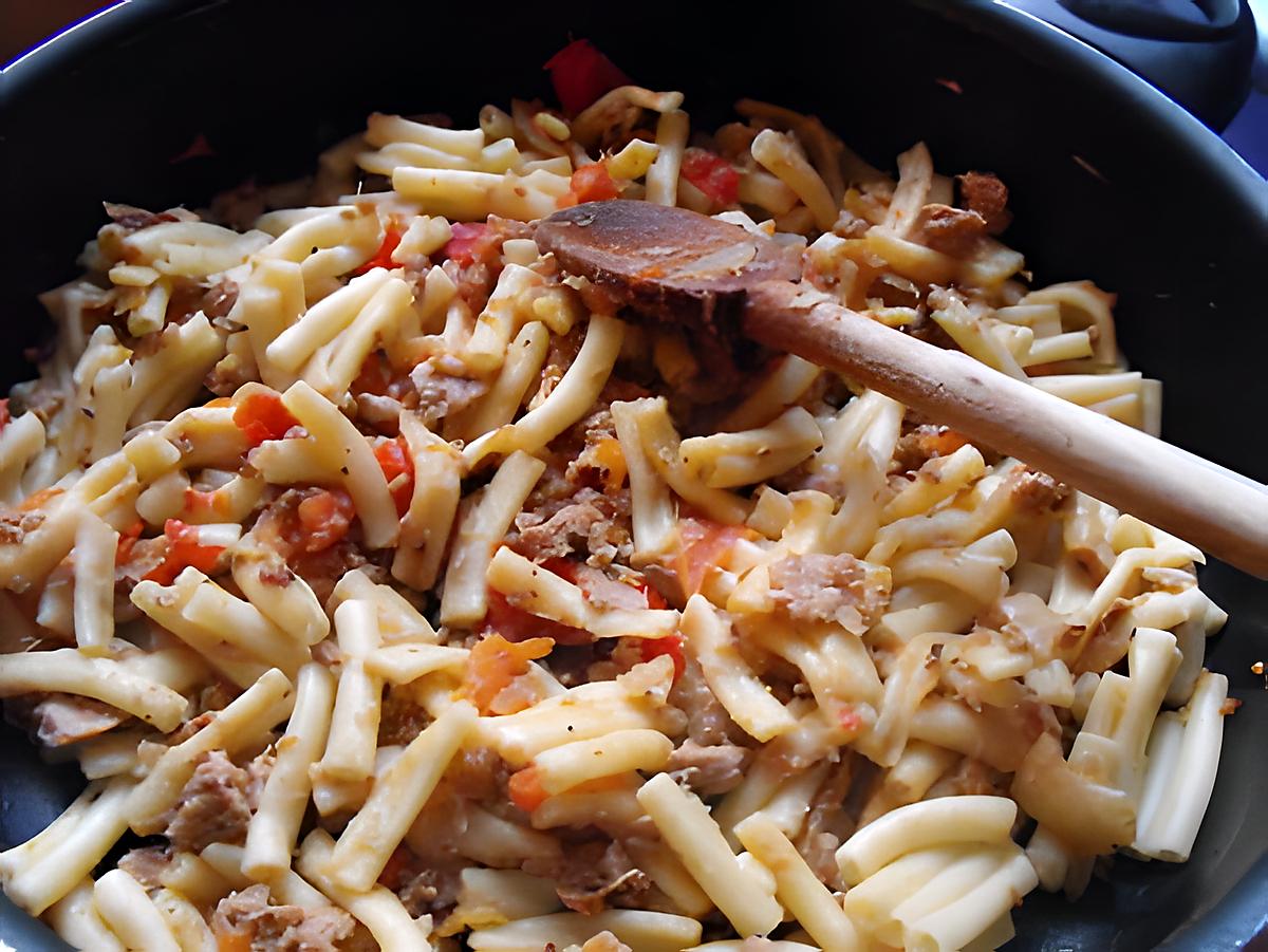 recette MACARONIS AU THON, TOMATE ET BASILIC