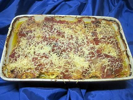 recette Gratin de p de terre à la viande et champignons au curcuma.