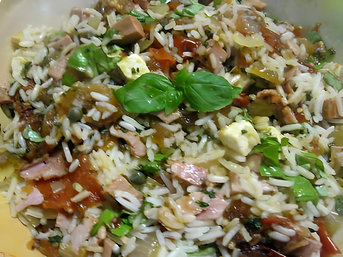 recette riz à la charcuterie au basilic cuit.