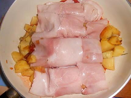 recette ROULES  DE  JAMBON  POMMES DE TERRE  ECHALOTES ET ROMARIN