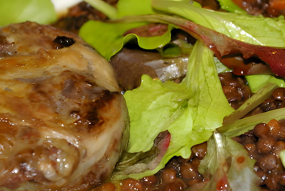 recette Crépinettes de queue de boeuf poêlées, salade tiède aux lentilles