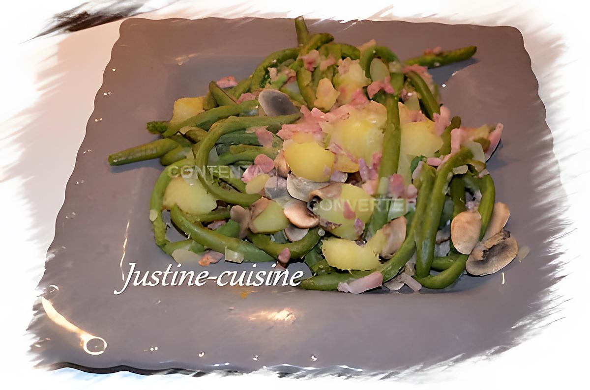 recette Poélée de haricots verts frais aux lardons et pommes de terre