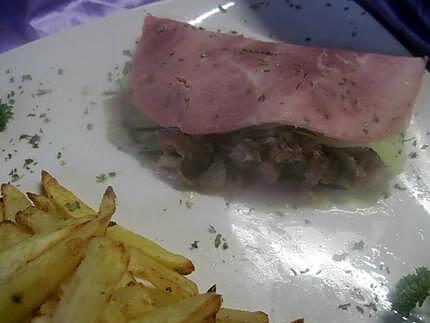 recette Jambon garni aux lamelles de courgette et lardons fumés.