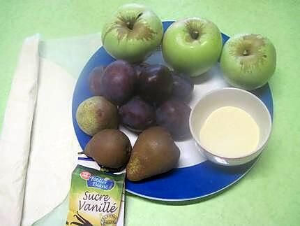 recette Tarte aux 3 fruits. pommes. poires. prunes.