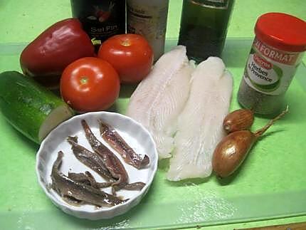 recette Filets de pangas aux légumes et anchois.