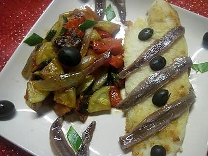 recette Filets de pangas aux légumes et anchois.