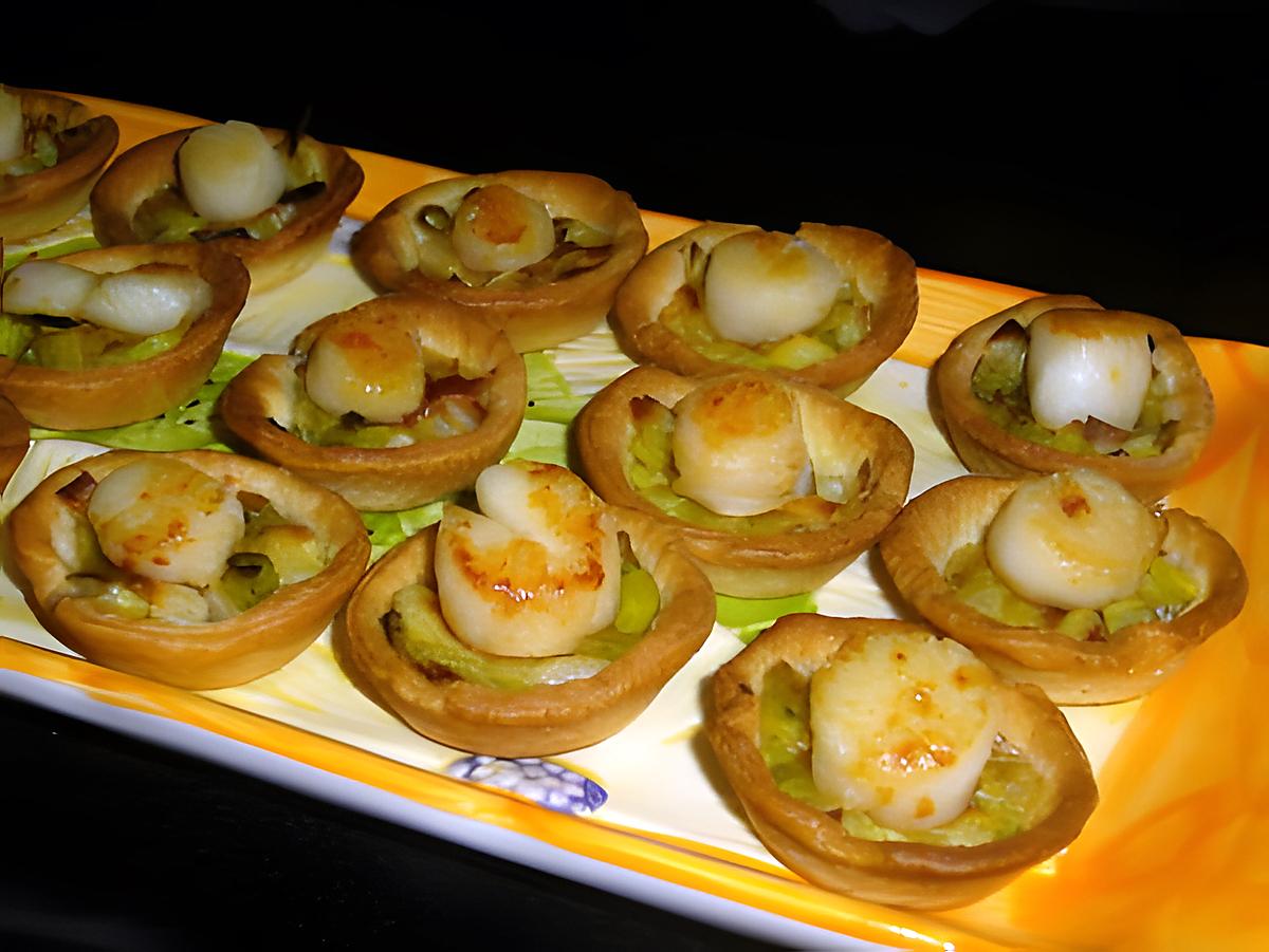 recette Mini-tartelettes Fondue de poireaux / Noix de St Jacques (sans corail)