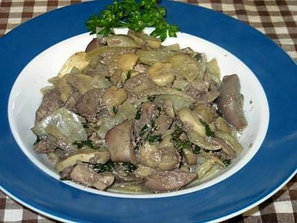 recette Rognons de porc aux champignons émincés. sauce au vin.et Massalé.