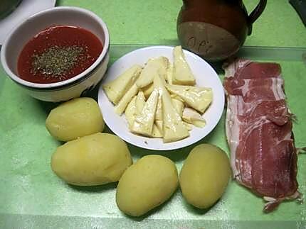 recette Pommes de terre enrobées au jambon cru gatinées.