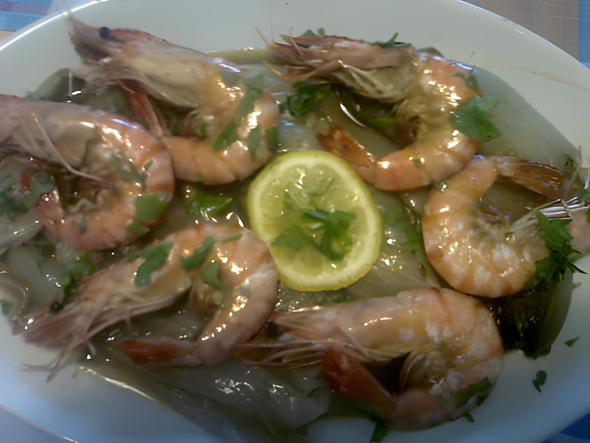 recette ENDIVES  BRAISEES  GAMBAS  AU  MIEL