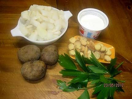 recette Soupe aux navets.céleri. à la crème fraiche au micro-ondes.