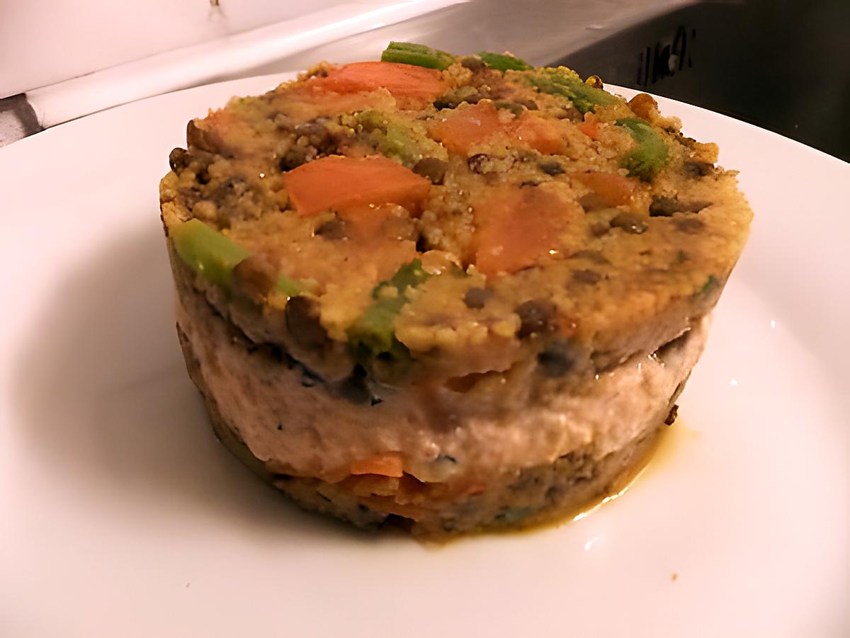 recette timbale à la mousse de saumon lentilles et couscous (plat complet)