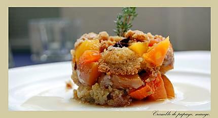 recette Crumble de Papaye, et de mangue, au miel et aux épices.