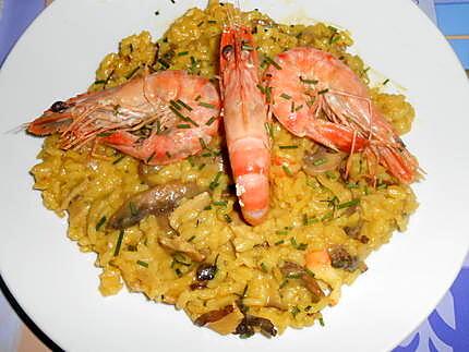 recette RISOTTO  AUX  DEUX  CHAMPIGNONS  ET  GAMBAS