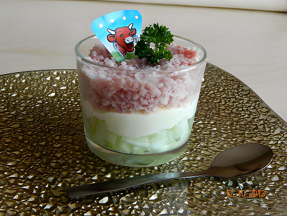 recette Verrine concombre, vache qui rit et jambon