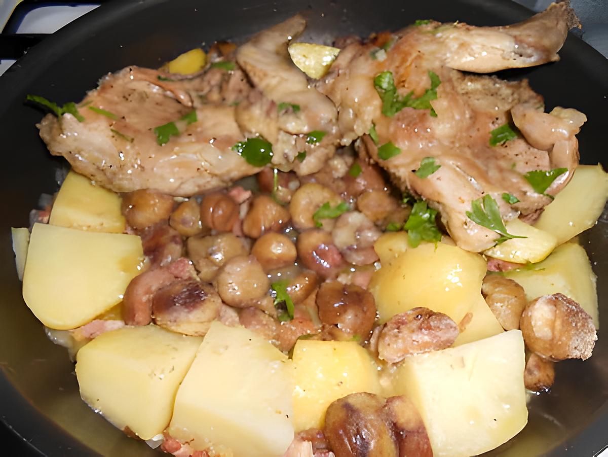 recette DEVANT  DE  LAPIN   AUX  LARDONS ET  CHATAIGNES