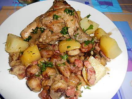 recette DEVANT  DE  LAPIN   AUX  LARDONS ET  CHATAIGNES