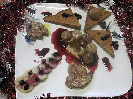 recette Tranches de foie gras  aux marrons et cassis.