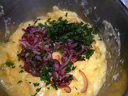 recette Boudin blanc,purée de pommes de terre a l oignon rouge