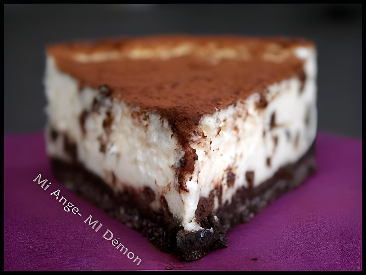 recette ** Cheesecake mi-Ange mi-Démon : Garniture légère vanillée sur une croûte croustillante extra chocolat**