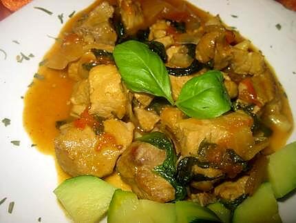 recette Sauté de porc au curry et basilic.