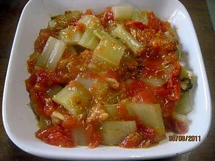 recette Blettes à la sauce tomates cuisinées et gratinées.