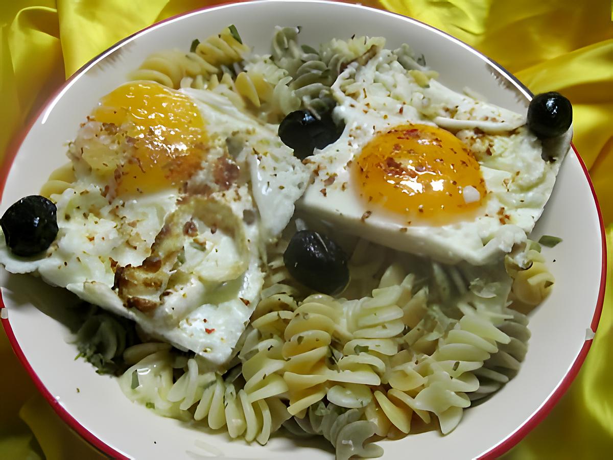 recette Pâtes Fusilli aux oeufs d'Espelette.