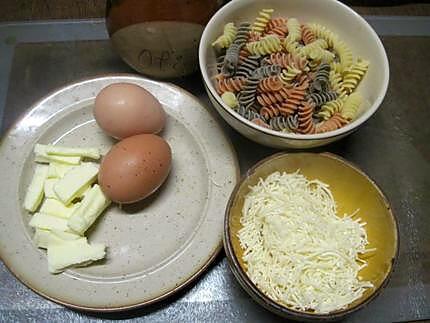 recette Pâtes Fusilli aux oeufs d'Espelette.