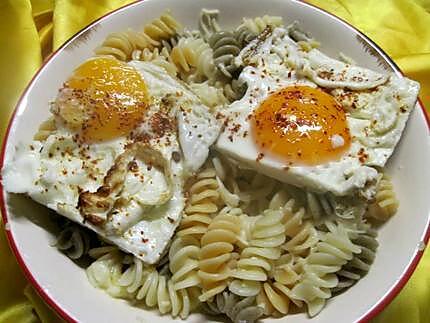 recette Pâtes Fusilli aux oeufs d'Espelette.