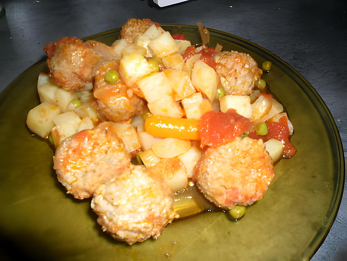 recette BOULETTES DE BOEUF MARENGO AUX LEGUMES