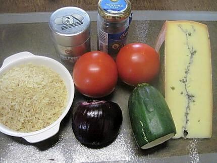 recette Riz aux légumes. Morbier. anchois.