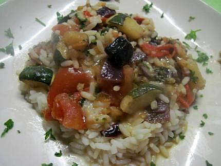 recette Riz aux légumes. Morbier. anchois.