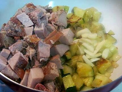 recette courgettes rissolées et cubes de porc.