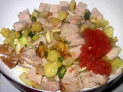 recette courgettes rissolées et cubes de porc.