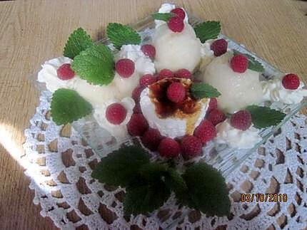 recette Fromage blanc aux framboises et sorbet poires.