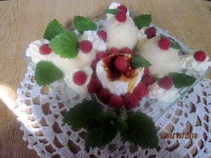 recette fromage blanc aux framboises  et sorbet poires.