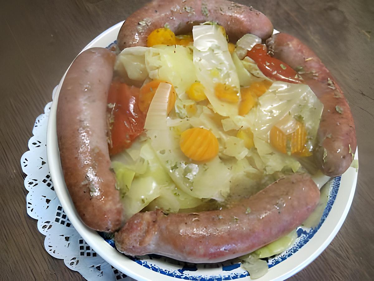 recette Saucisses de Toulouse au chou blanc et Massalé au piment.