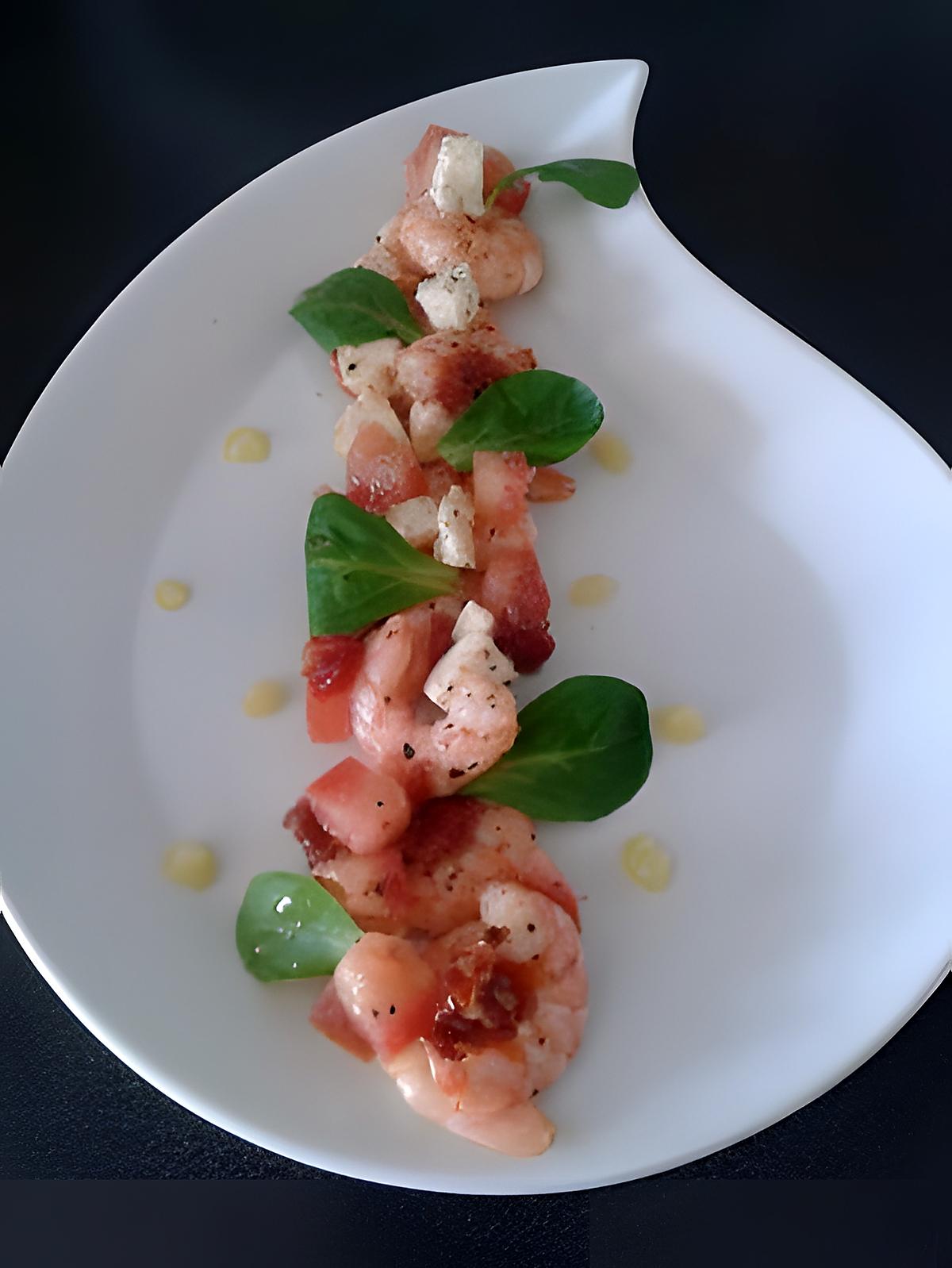 recette salade fraiche de crevettes et tomates séchées, touche de lemon curd