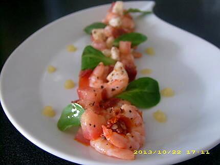 recette salade fraiche de crevettes et tomates séchées, touche de lemon curd