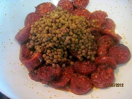 recette Farfalles au chorizo et lentilles.