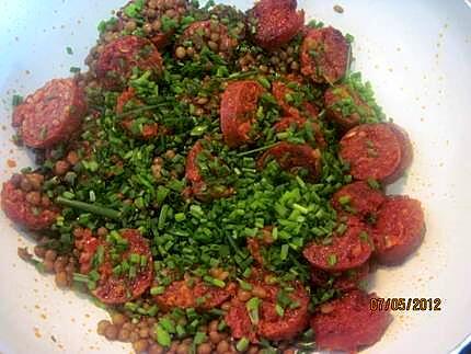 recette Farfalles au chorizo et lentilles.