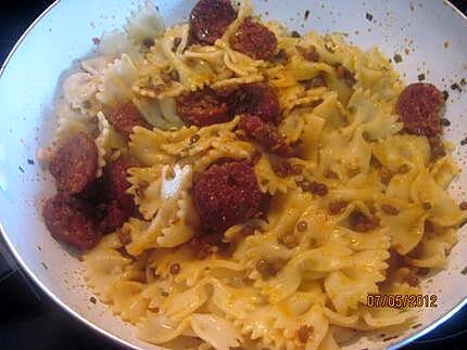 recette Farfalles au chorizo et lentilles.