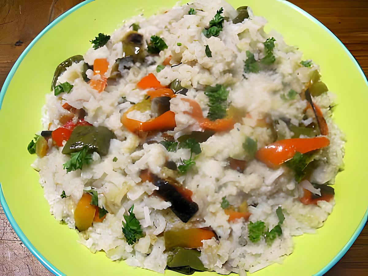 recette Riz aux poivrons et poisson fumé.