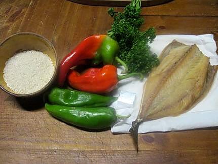 recette Riz aux poivrons et poisson fumé.