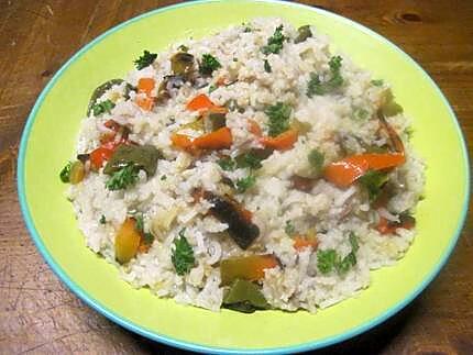 recette Riz aux poivrons et poisson fumé.