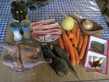 recette Cuisses de canard aux carottes et radis noirs. en WOK.