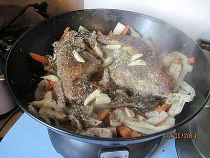 recette Cuisses de canard aux carottes et radis noirs. en WOK.