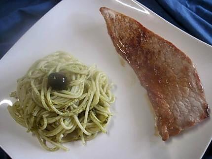 recette Escalopes de veau au spaghettis sauce Pesto.